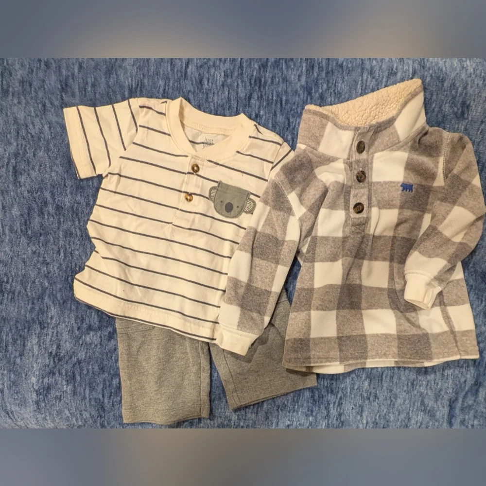 Carter's 9M Striped Koala Shirt and Plaid Fleece Top Set